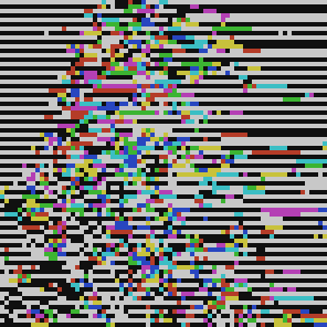 Nachgestellt: dasselbe Bild durch einen Filter, der 24-Bit-Farben nicht kennt, nur noch bunte Streifen