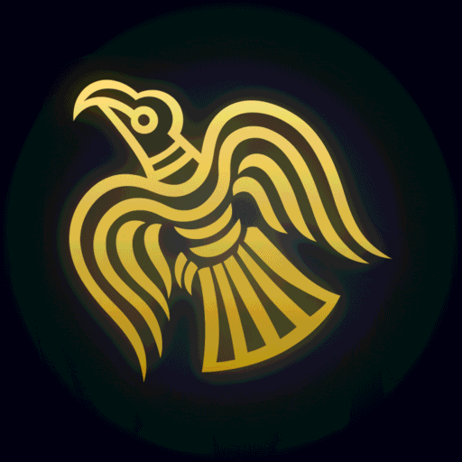 Das App-Symbol: ein goldener Rabe auf dunkelblauem Grund.