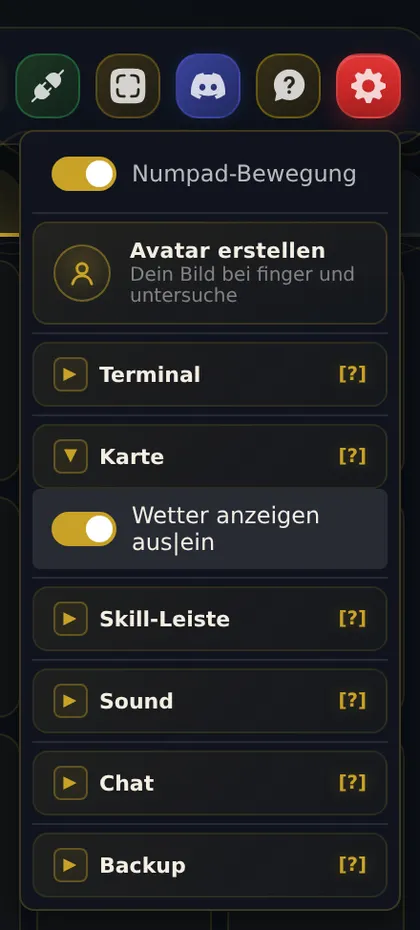 Einstellungen, Bereich Karte: Schalter Wetter anzeigen, eingeschaltet.