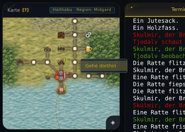 Nach dem Klick auf einen Ort erscheint daneben der Knopf „Gehe dorthin“.