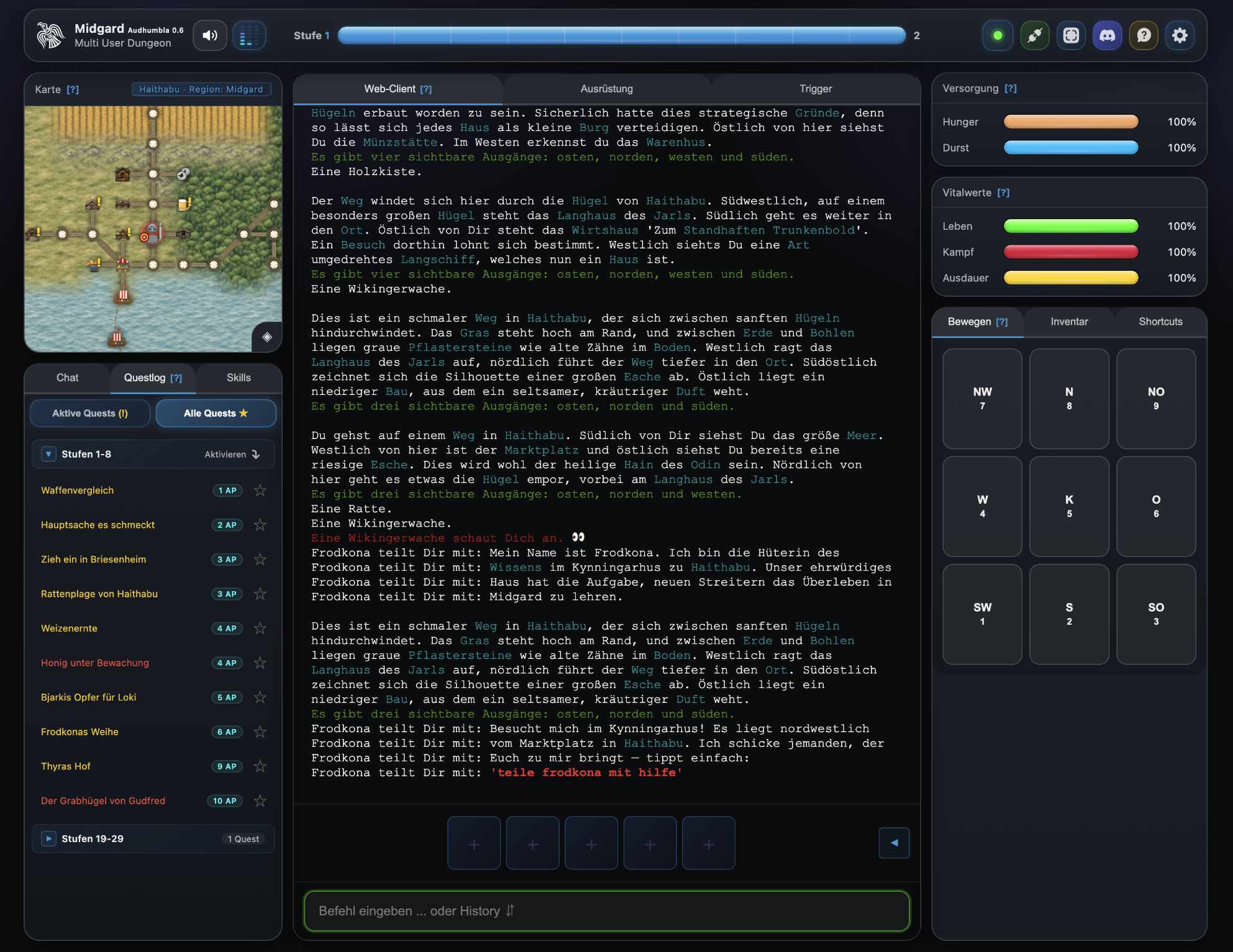 Midgard MUD Web-Client — modernes MUD im Browser mit Karte, Inventar und Quest-Tracker